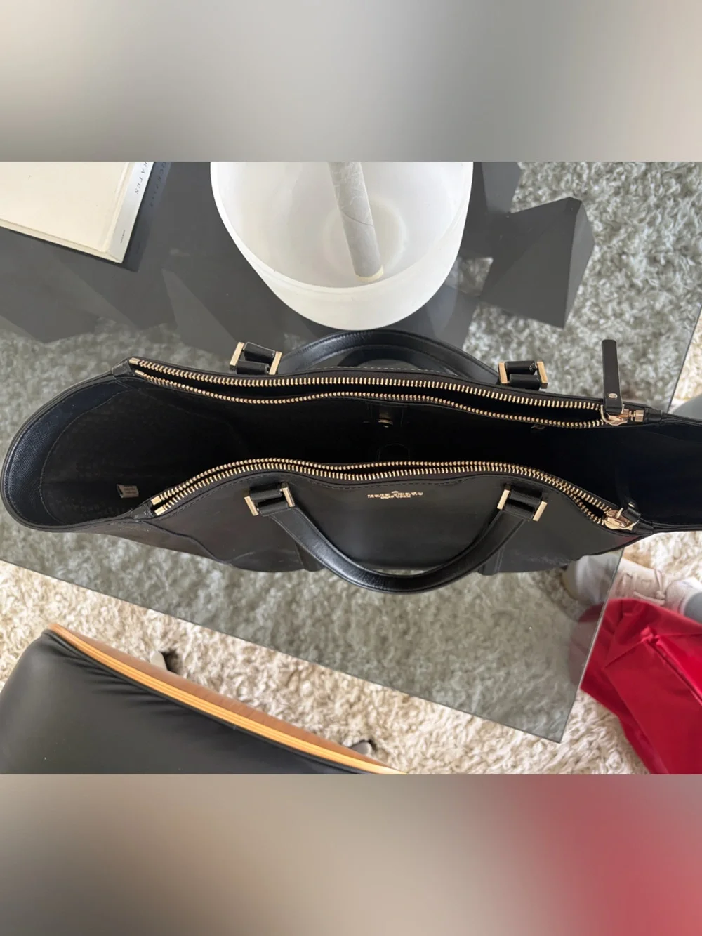 kate spade Black Leather Structured Tote with Gold Hardware